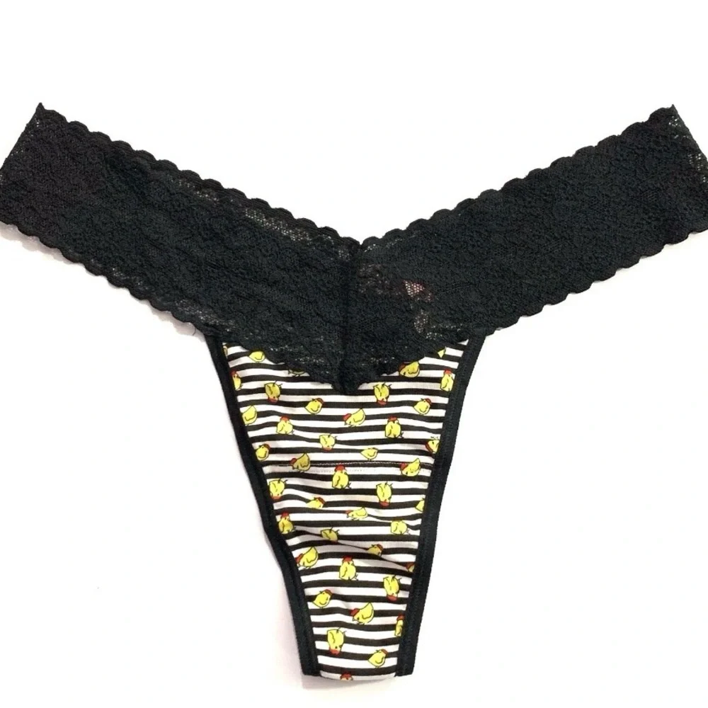 NWT Victoria’s Secret Striped Chick Peeps Lace Trim Cotton Thong Panties VS O/S - Picture 1 of 4